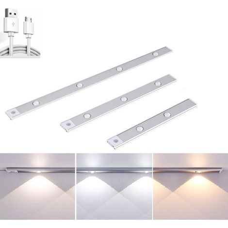 Sysled – Réglette LED rechargeable USB 30cm – Détecteur de mouvement – Lumière blanche neutre – Installation facile sous meuble