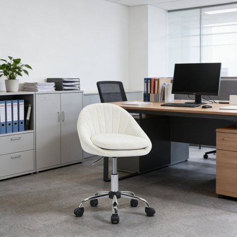 Sedia da ufficio girevole regolabile in altezza in velluto beige HAVRYA (1/5)