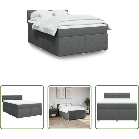 vidaXL Taschenfederkern - Boxspringbett mit Matratze Dunkelgrau 160x200 cm Stoff (1/5)