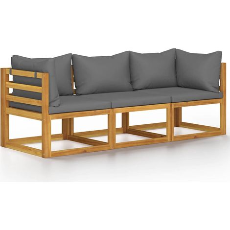 Canapé fixe 3 places de jardin, Canapé d'extérieur, Meuble de jardin, avec coussin Bois d'acacia massif OIB8837E (1/5)