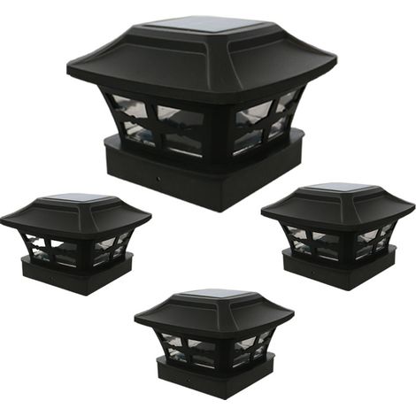 Nueva lámpara solar de exterior tipo pilar de 10 cm (4 pulgadas) de altura, luz de jardín, luz de valla, luz con pantalla (negra, lámpara solar de jardín) (1/5)