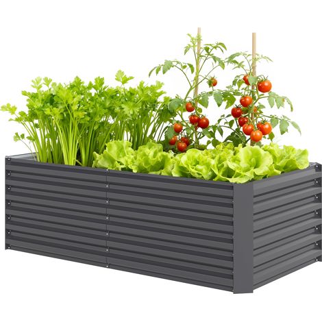 Jardinière Acier Galvanisé Rectangulaire Grande Extérieur 180x90x57,5 cm Gris