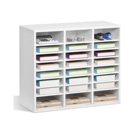 Literatur-Organizer Dokumentenablage mit 24 Fächern & einstellbaren Regalen, Aktensortierer Briefablage Dokumentenlager aus Spanplatten und MDF, Aufbewahrung für Büro Klassenzimmer weiß (1/5)