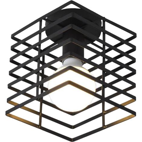 Lampe de Plafond 22cm Noir Plafonnier Cage en Métal Luminaire pour Chambre Café Restaurant Noir