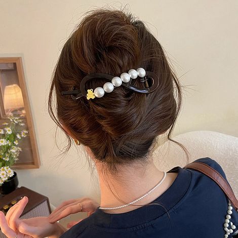 1 pince à cheveux élégante en perle pour femme - pince à cheveux torsadée haut de gamme - ornement de chignon arrière (1/4)