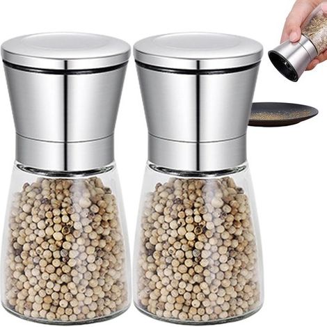 Molinillo de pimienta de cocina de 2 piezas，molinillo de pimienta de acero inoxidable，Molinillo de pimienta manual ajustable (1/5)