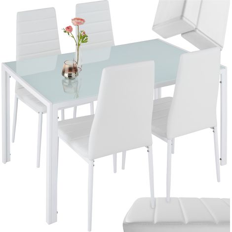 Ensemble table et chaises de salle à manger 5 pièces en acier blanc