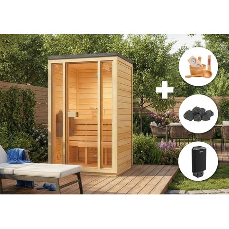 Kit tout-en-un sauna extérieur Kuuma S Naturel , 42 mm Épaisseur de paroi 138 x 111 cm
