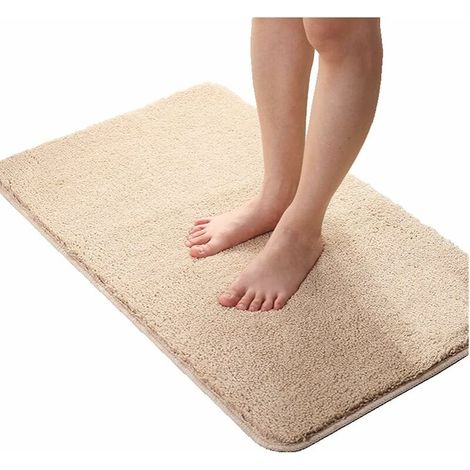 Tapis de bain absorbant et antidérapant Tapis pour salle de bain Couleur unie, Polyester, beige, 40 x 60cm (1/5)