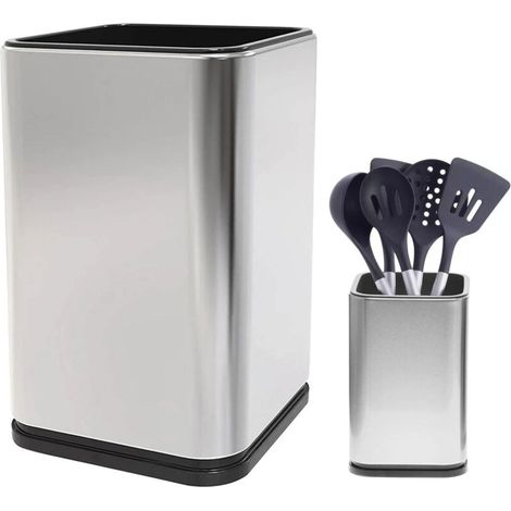 Porte-ustensiles de cuisine, grand panier acier inoxydable, base lestée antidérapante, organisateur.