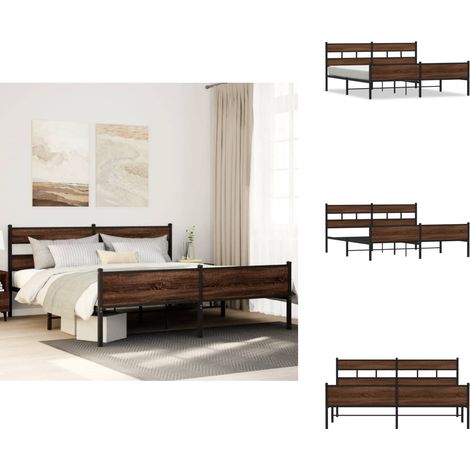 Metallbett ohne Matratze Braun Eichen-Optik 180x200 cm - Bettgestell - Bettgestelle - Bettrahmen - Bett (1/5)
