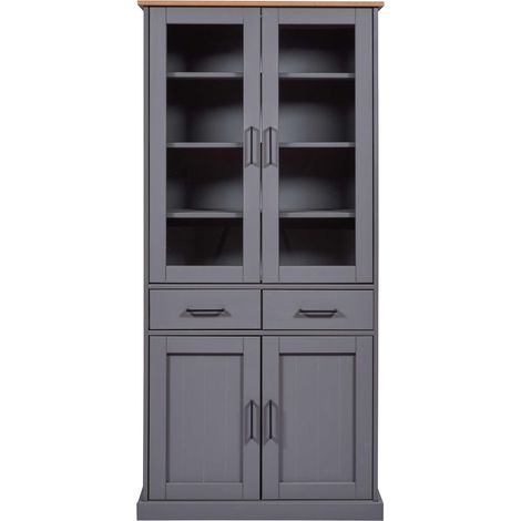 Inter Link - Vetrina - Buffet - Mobile da pranzo - Legno massiccio FSC - 4 ante - 2 cassetti - 3 ripiani - Forenzo 4T2S - grigio/rovere colori (1/5)