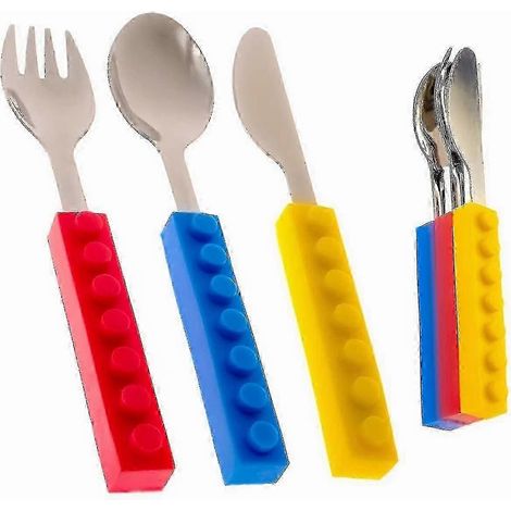Un ensemble de 3 couverts pour enfants qui peuvent s'emboîter, comprenant une fourchette et une cuillère pour les tout-petits. (1/5)