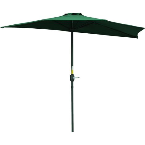 Demi parasol parasol de balcon 5 entretoises métal chemenée encluse 2,93 x 1,5 x 2,49 m polyester haute densité vert