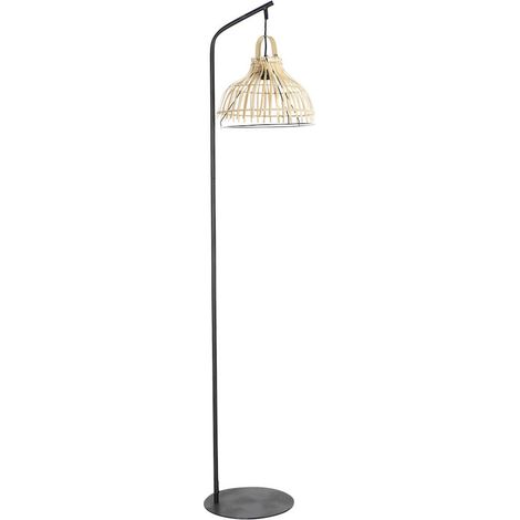 Lampadaire élégant en rotin noir et métal - Noir et brun naturel (1/4)