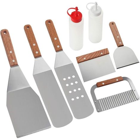 Ensemble d'accessoires pour plaque de cuisson et spatule - Kit de 8 pièces pour ustensiles de barbecue professionnels, grill Teppanyaki, plaque de cuisson, poêle - AquaForge (1/5)