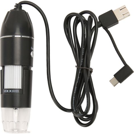 Microscope numérique USB Type C Micro USB 3 en 1, grossissement de 50x à 1600x, loupe à 8 LED avec caméra pour téléphone portable, PC et ordinateur portable