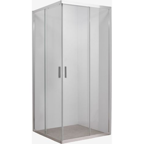 SKLUM Quadratische Duschabtrennung mit Soft-Close-Schiebetüren, 6 mm gehärtetes Glas und Brent-Aluminium Gebürstetes Grau                  Transparent                