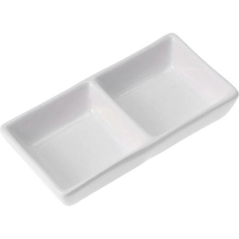 Plateau de service apéritif en céramique blanche pure de 14 cm (5,5 pouces), 2 compartiments pour sauces, épices, sauce soja (blanc)-White