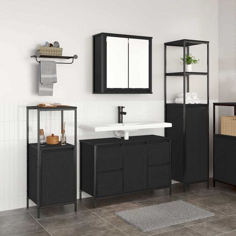 Badezimmermöbel-Set 3 pcs Schwarz Eichen-Optik Holzwerkstoff