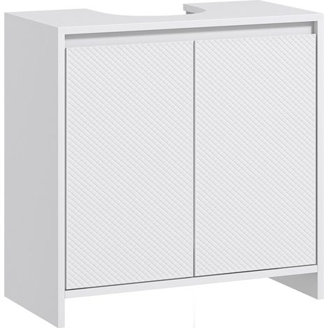 lavabo de salle de bain à deux portes avec étagères intérieures réglables en hauteur de couleur blanche