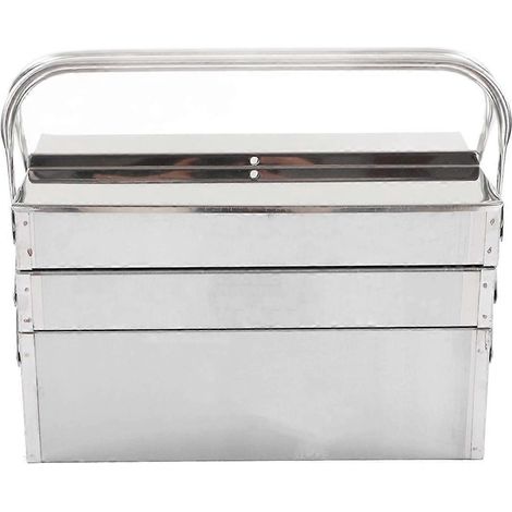 Boîte à outils métallique à bras cantilever, organisateur rétractable à 3 niveaux et 5 plateaux. (1/5)