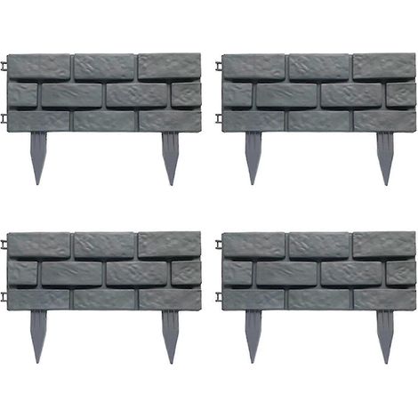 4-teiliges abnehmbares graues Kunststoffzaun-Set mit Steinoptik für Garten und Rasen. (1/5)