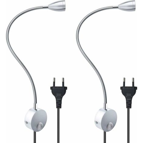 MINKUROW 3 W Flexible Leselampe zur Wandmontage mit EU-Stecker und Schalter, Wandleuchten zum Lesen, Bücher, Kopfteil, Schlafzimmer (2 Einheiten, warmes Licht)