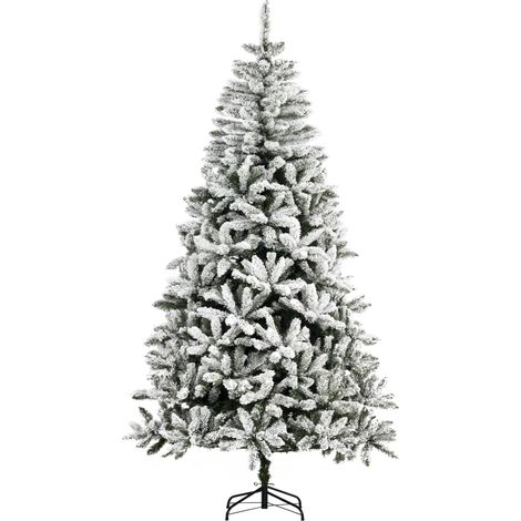 Árbol de Navidad Artificial 225 cm con Nieve Ignífugo con 1300 Ramas Hojas PVC Apertura Automática Base Plegable Soporte Metálico Decoración Navideña (1/5)