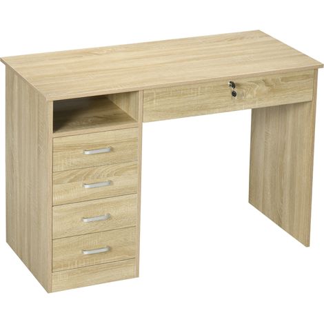 HOMCOM Scrivania per Computer in Legno con 5 Cassetti 110x50x76cm Rovere (1/5)