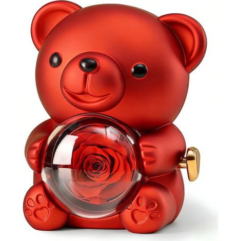 Rosa Eterna, Flor Eterna, Rosas de Larga Vida, Osito Peluche Romántico, Ella, Único Ella, Día Día Madre, aniversarios despedidas soltera (Rojo) (1/5)