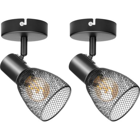 Plafonnier Spot Noir, Applique Murale Interieur Spots et Rails de Spots Avec Abat-Jour en Maille Métallique, E14 Spots Plafonnier Orientables, Rampe Spot pour Interieur Cusine Chambre (1/5)