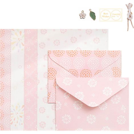 Papier à Lettres - Enveloppe - 25 cm x 17,6 cm - 18 cm x 13 cm - Papier Double Face Adhésif Imprimable - 4 Feuilles + 4 Enveloppes + Accessoires - 1 Unité (1/5)