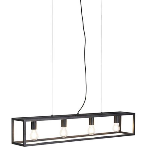 QAZQA + Lampada a sospensione tavolo soggiorno cage - Industriale - Acciaio - Nero - Allungato E27 Max. 4 x 7 Watt