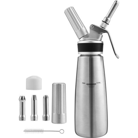 TolleTour Sifón de nata de acero inoxidable con 3 boquillas decorativas de acero inoxidable Dispensador de nata montada sin óxido para postres 500 ML