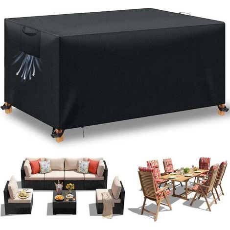 Garden Table Cover, Outdoor Garden Furniture Cover, Waterproof UV-Resistant Garden Furniture Covers, 210D Oxford Fabric Garden Furniture Protective Cover, Black, 242x162x100 cm (1/4)