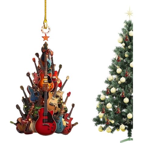Pendentif guitare pour sapin de Noël, décoration de Noël en bois, ornement en acrylique (1/5)