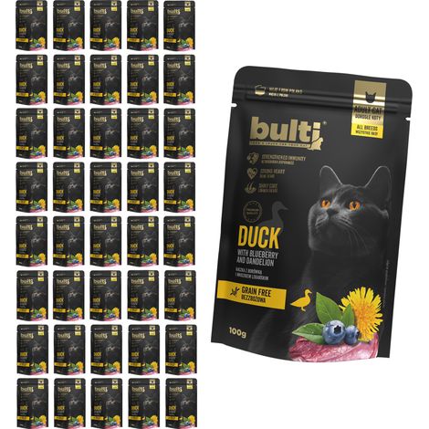 BULTI Superfood, pâtée pour chat Canard, Myrtille et Pissenlit, 40 x 100 g (1/3)