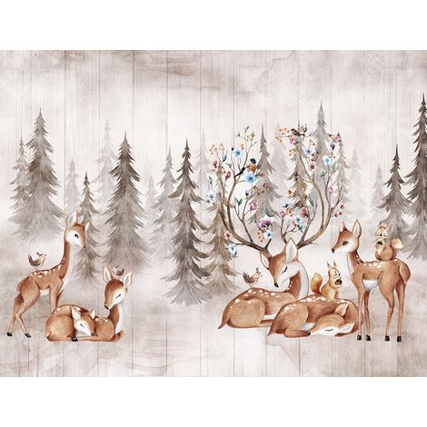Papier peint panoramique Enfants - Animaux de la Forêt - 333 cm x 255 cm (1/2)