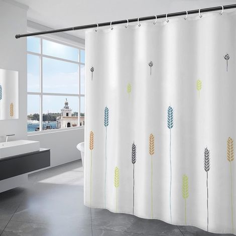 Rideau Douche Polyester 240x200cm Blanc 12 Crochets Lavable (1/4)