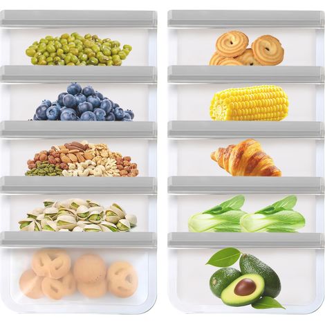 10 Pièces Sac Congelation,22,5 x 13,5cm Sac Congelation Reutilisable,Sacs de Rangement Réutilisables,Sachet Congelé Reutilisable Zip,Sacs de Rangement de Nourriture pour Les Légumes,Les Snacks,Viande (1/5)