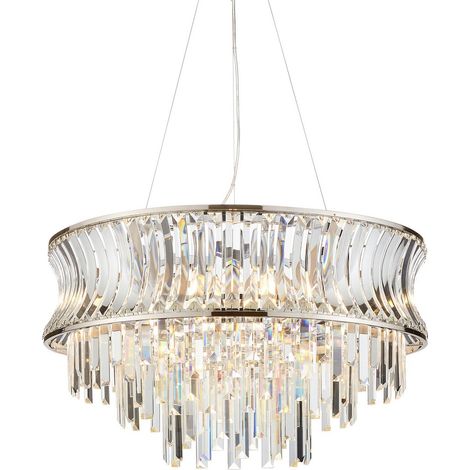 Merano Vittoria Plafonnier Suspendu Plaque Nickel Brillant, Cristal Et Verre Transparent