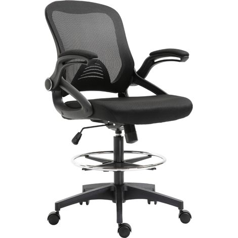 Silla de oficina ergonómica con reposapiés, respaldo de malla, reposabrazos, 64 x 60 x 106-126 cm, negro (1/5)