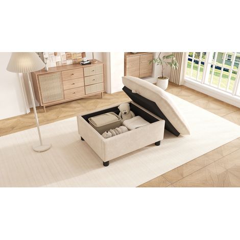 Pouf de rangement en chenille OKWISH beige 98 x 65 x 48 cm (1/5)