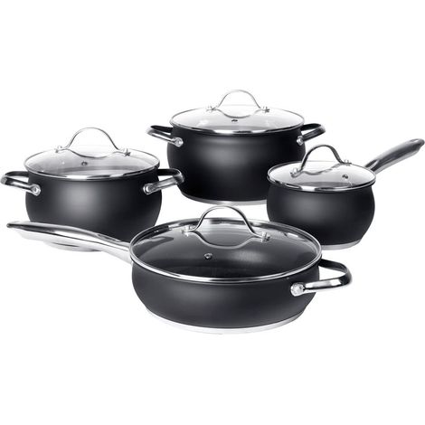 Trade Shop - Juego De Baterías De Macetas Con 8 Piezas De Acero Inoxidable Línea Blackcook Cocina - (1/5)