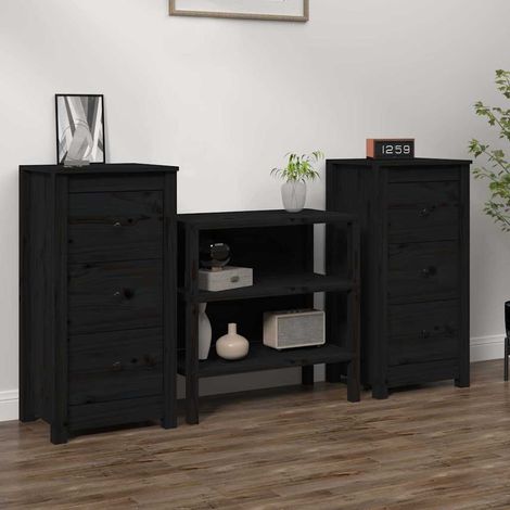Aparadores 2 uds madera maciza de pino negro 40x35x80 cm (1/4)