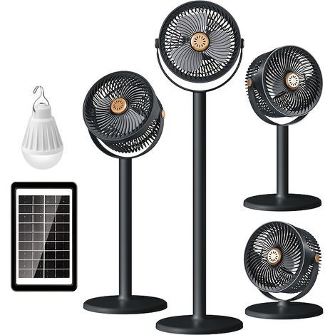 Ventilateur Solaire sur Pied Réglable, Ventilateur Rechargeable 5 Vitesses pour Camping(Noir) (1/4)