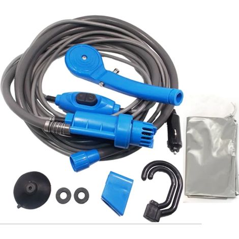 (bleu) Douche de camping portable pour la randonnée et les voyages, allume-cigare 12 V, douche extérieure pour l'arrosage des plantes, le nettoyage de la voiture et le bain des animaux. Pompe (1/4)
