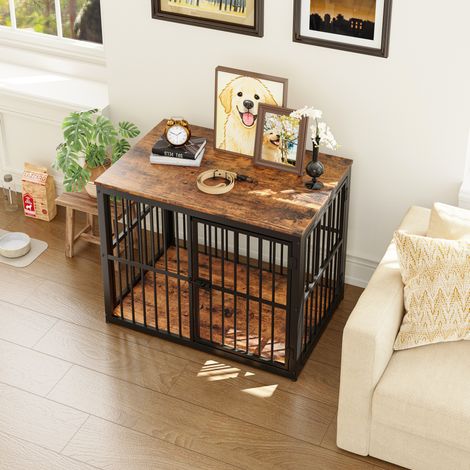Gabbia per cani modulare 84x56x66 cm in ferro e pannelli, nero/marrone, 3 porte – MEUBLIV (1/5)