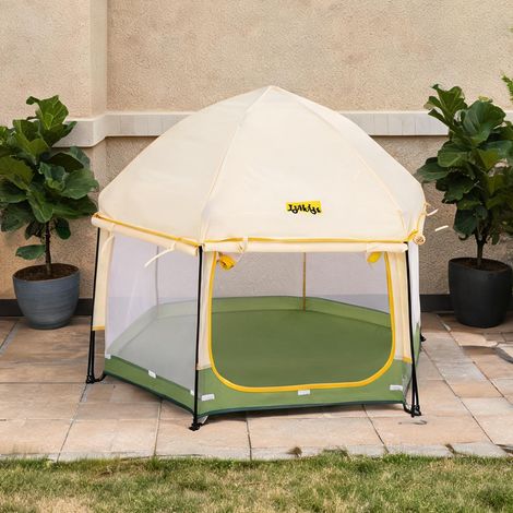 Parc de jeu 6 pans avec toit 150 x 150 cm pop-up pliable et sac (1/5)